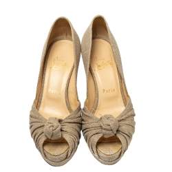 Pre Owned Christian Louboutin Beige Canvas Artesur Knotted Peep Toe Platform Pumps Size 37