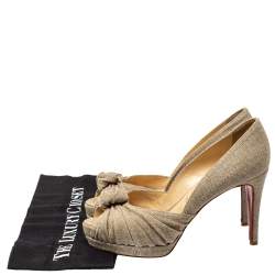 Pre Owned Christian Louboutin Beige Canvas Artesur Knotted Peep Toe Platform Pumps Size 37