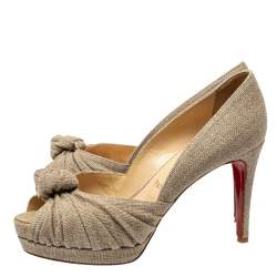 Pre Owned Christian Louboutin Beige Canvas Artesur Knotted Peep Toe Platform Pumps Size 37