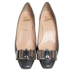 Pre Owned Christian Louboutin Green Patent Leather Hortensia Crystal Bow Pumps Size 38