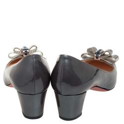 Pre Owned Christian Louboutin Green Patent Leather Hortensia Crystal Bow Pumps Size 38