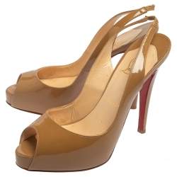 Pre Owned صندل كريستيان لوبوتان نيو بريفي جلد لامع بيج مقدمة مفتوحة فتحة كعب مقاس 37