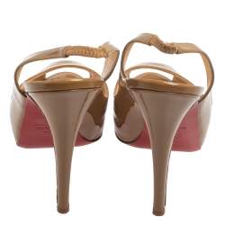 Pre Owned صندل كريستيان لوبوتان نيو بريفي جلد لامع بيج مقدمة مفتوحة فتحة كعب مقاس 37