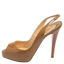 Pre Owned صندل كريستيان لوبوتان نيو بريفي جلد لامع بيج مقدمة مفتوحة فتحة كعب مقاس 37