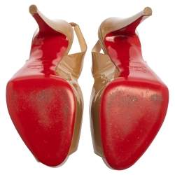 Pre Owned صندل كريستيان لوبوتان نيو بريفي جلد لامع بيج مقدمة مفتوحة فتحة كعب مقاس 37