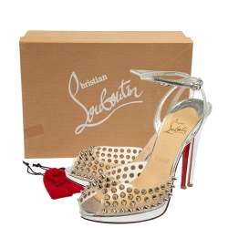 مملوكة مسبقًا Christian Louboutin Sliver PVC And Leather Spike Ankle Strap Sandals Size 37.5