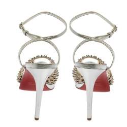 مملوكة مسبقًا Christian Louboutin Sliver PVC And Leather Spike Ankle Strap Sandals Size 37.5