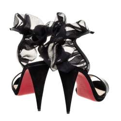Pre Owned Christian Louboutin Black Patent Leather And Suede Jacqueline Sandals Size 39