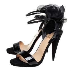 Pre Owned Christian Louboutin Black Patent Leather And Suede Jacqueline Sandals Size 39