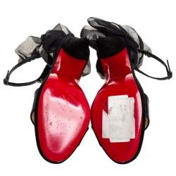 Pre Owned Christian Louboutin Black Patent Leather And Suede Jacqueline Sandals Size 39