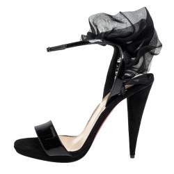 Pre Owned Christian Louboutin Black Patent Leather And Suede Jacqueline Sandals Size 39