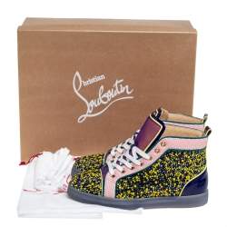 Christian Louboutin Multicolor Mesh And Patent Leather Crystal Embellished High Top Sneakers Size 39