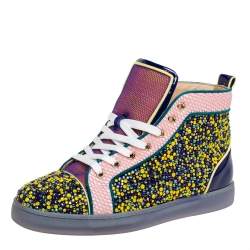 Christian Louboutin Multicolor Mesh And Patent Leather Crystal Embellished High Top Sneakers Size 39