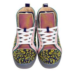 Christian Louboutin Multicolor Mesh And Patent Leather Crystal Embellished High Top Sneakers Size 39