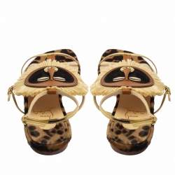 Pre Owned Christian Louboutin Multicolor Leather And Raffia Rastafari Flat Sandals Size 38.5