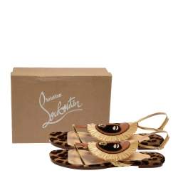 Pre Owned Christian Louboutin Multicolor Leather And Raffia Rastafari Flat Sandals Size 38.5