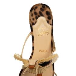 Pre Owned Christian Louboutin Multicolor Leather And Raffia Rastafari Flat Sandals Size 38.5