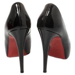 Pre Owned Christian Louboutin Black Patent Leather Vendome Peep Toe Pumps Size 39