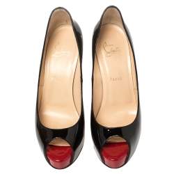 Pre Owned Christian Louboutin Black Patent Leather Vendome Peep Toe Pumps Size 39