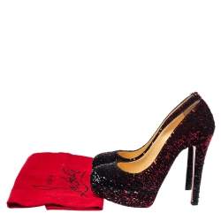 Pre Owned Christian Louboutin Black/Red Sequins Bianca Platform Pumps Size 37.5