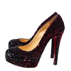 Pre Owned Christian Louboutin Black/Red Sequins Bianca Platform Pumps Size 37.5
