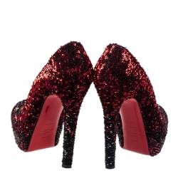 Pre Owned Christian Louboutin Black/Red Sequins Bianca Platform Pumps Size 37.5