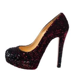 Pre Owned Christian Louboutin Black/Red Sequins Bianca Platform Pumps Size 37.5