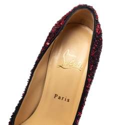 Pre Owned Christian Louboutin Black/Red Sequins Bianca Platform Pumps Size 37.5