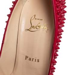 Pre Owned Christian Louboutin Red Patent Lady Peep Toe Spikes Platform Pumps Size 37