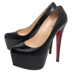 Pre Owned Christian Louboutin Black Leather Daffodile Platform Pumps Size 36