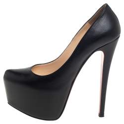 Pre Owned Christian Louboutin Black Leather Daffodile Platform Pumps Size 36