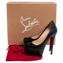 Pre Owned Christian Louboutin Black Leather Daffodile Platform Pumps Size 36
