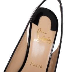 Pre Owned Christian Louboutin Black Patent Leather Private Number Slingback Sandals Size 38