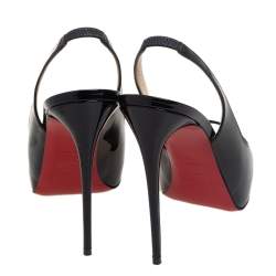 Pre Owned Christian Louboutin Black Patent Leather Private Number Slingback Sandals Size 38