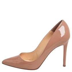 Pre Owned Christian Louboutin Beige Patent Leather Pigalle Pointed Toe Pumps Size 40
