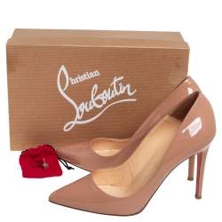 Pre Owned Christian Louboutin Beige Patent Leather Pigalle Pointed Toe Pumps Size 40