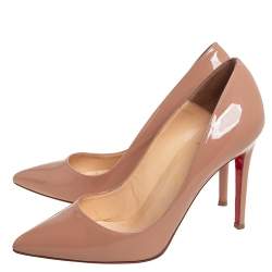 Pre Owned Christian Louboutin Beige Patent Leather Pigalle Pointed Toe Pumps Size 40