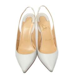 Pre Owned Christian Louboutin White Leather Clare Slingback Pointed Toe Sandals Size 37