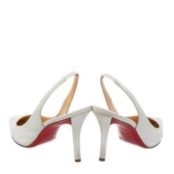 Pre Owned Christian Louboutin White Leather Clare Slingback Pointed Toe Sandals Size 37