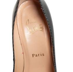 Pre Owned Christian Louboutin Dark Grey Leather Geo Spiked Pointed Toe Pumps Size 36.5