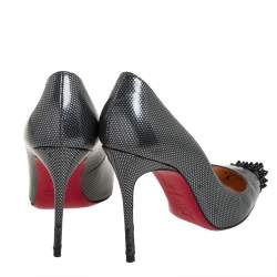 Pre Owned Christian Louboutin Dark Grey Leather Geo Spiked Pointed Toe Pumps Size 36.5