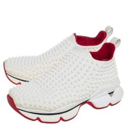 Pre Owned Christian Louboutin White Fabric Spike-Sock Sneakers Size 39