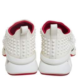 Pre Owned Christian Louboutin White Fabric Spike-Sock Sneakers Size 39