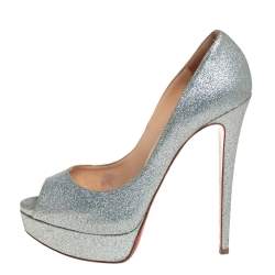 Pre Owned Christian Louboutin Multicolor Glitter Leather Lady Peep Toe Platform Pumps Size 39
