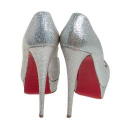 Pre Owned Christian Louboutin Multicolor Glitter Leather Lady Peep Toe Platform Pumps Size 39
