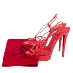 مملوكة مسبقًا Christian Louboutin Coral Red Leather Discolilou Platform Sandals Size 39