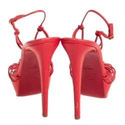 مملوكة مسبقًا Christian Louboutin Coral Red Leather Discolilou Platform Sandals Size 39