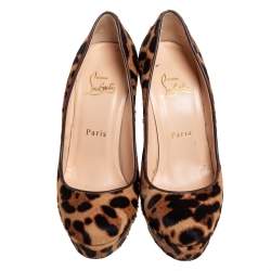 Pre Owned Christian Louboutin Brown Calf Hair Leopard Print Bianca Pumps Size 36.5