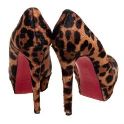 Pre Owned Christian Louboutin Brown Calf Hair Leopard Print Bianca Pumps Size 36.5