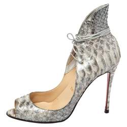 مملوكة مسبقًا Christian Louboutin Grey Python Mega Vamp  Lace-up Pumps Size 38.5